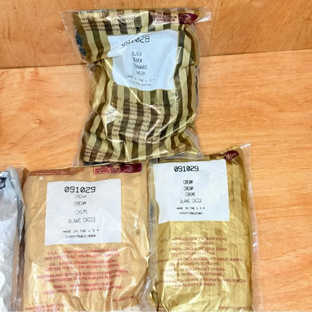 Vintage Lot Of 6 Silkies 3 Nude Knee Hi’s/ 2 Cream 1 Black Trouser Socks O/S